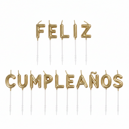 Velas de cumpleaños letras doradas “Feliz cumpleaños”