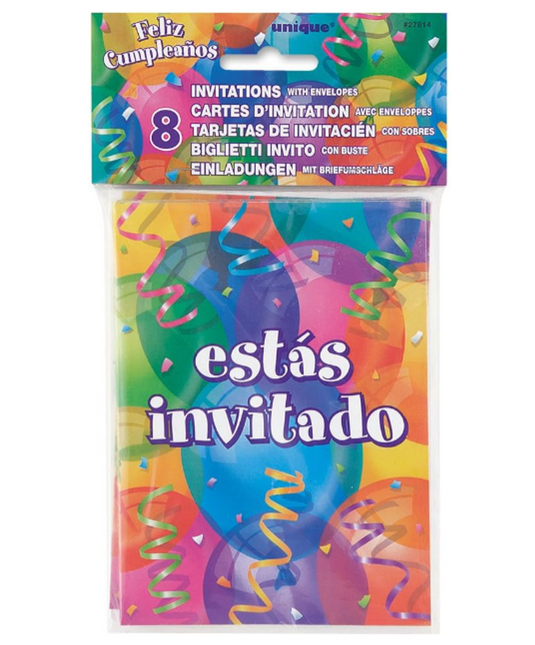 8 Tarjetas de invitación Feliz Cumpleaños 12PK