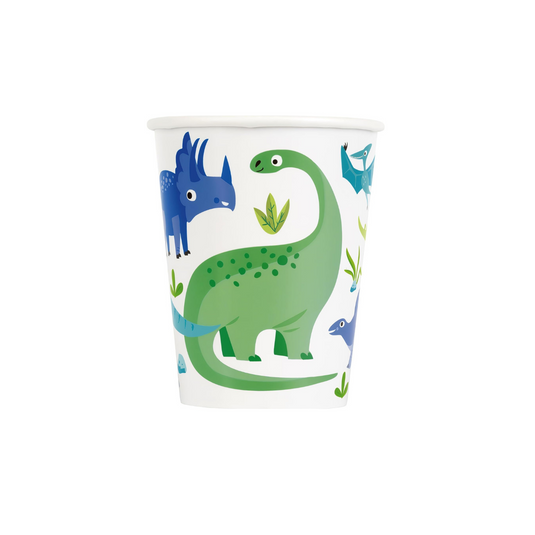 Pack de 8 vasos de cartón dinosaurio 266 ml