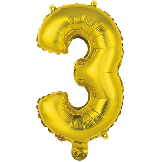 Globo metalizado número 3 dorado 36 cm