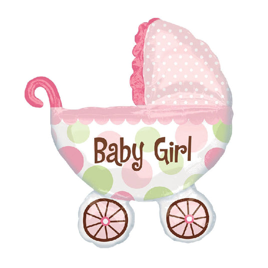 Globo metalizado cochecito rosa 87x79 cm