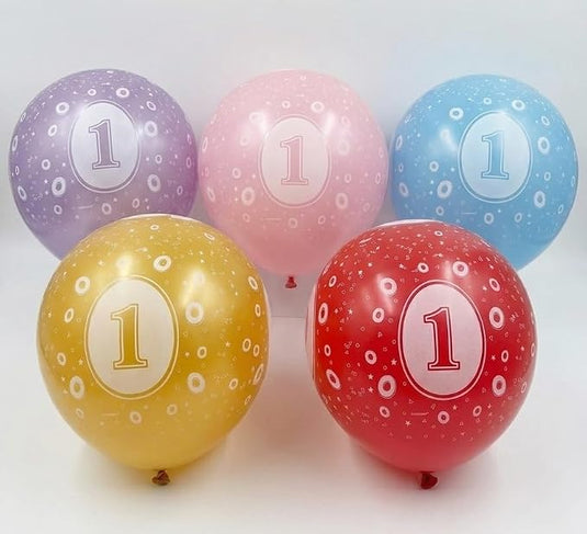 Pack 5 Globos de Látex 12" Número 1 Surtidos