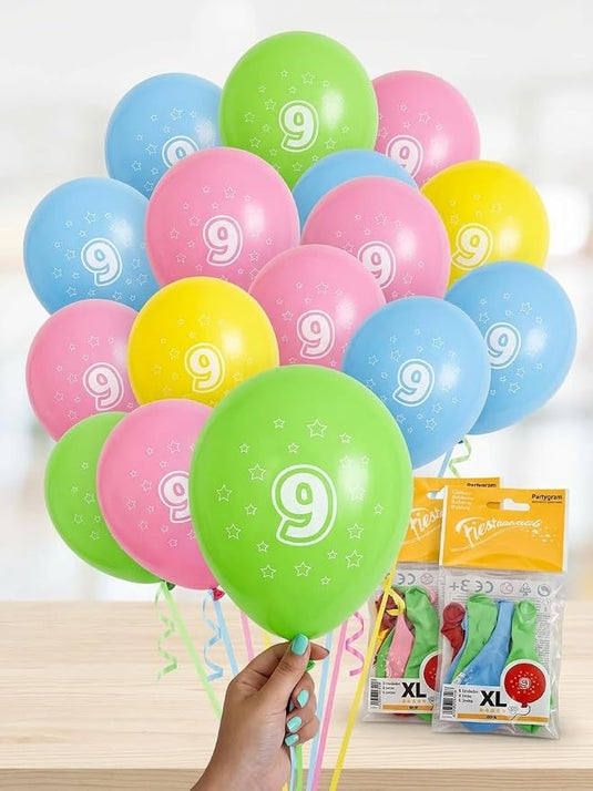 Pack 15 Globos de Látex XL 12" Número 9 Surtidos