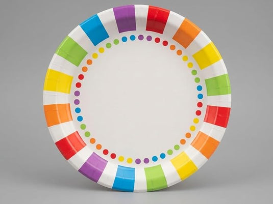 Pack 8 Platos de Papel Multicolor 23 cm - Rayas y Lunares