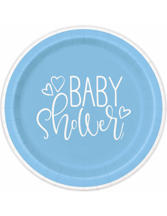 Pack de 8 platos de cartón baby shower boy 23 cm