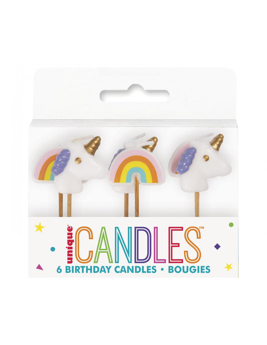 Pack de 6 velas unicornio arcoíris