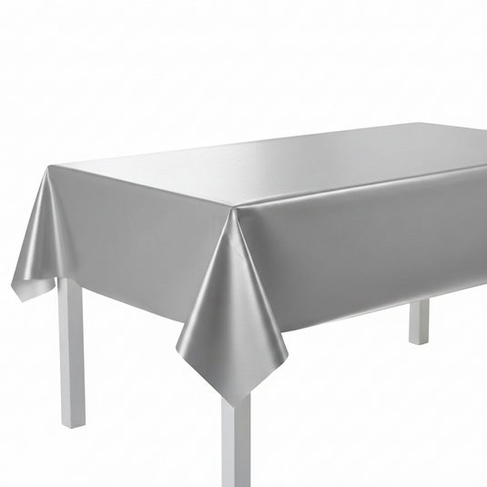 Mantel plástico liso color plata 137x274 cm