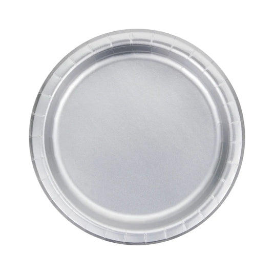 Pack de 8 platos de color plateado 17 cm