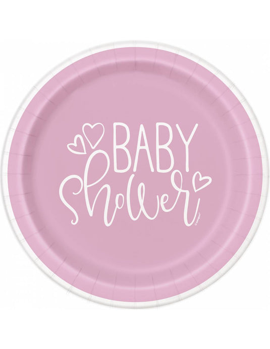Pack de 8 platos de cartón baby shower girl 23 cm