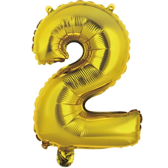 Globo metalizado número 2 dorado 36 cm