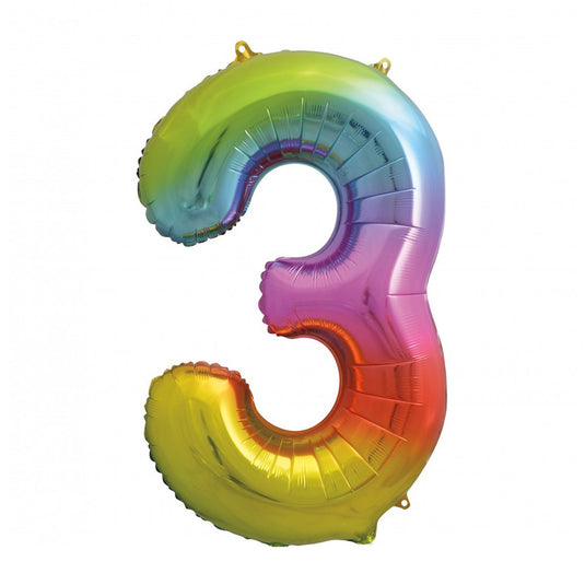Globo metalizado número 3 multicolor 86 cm