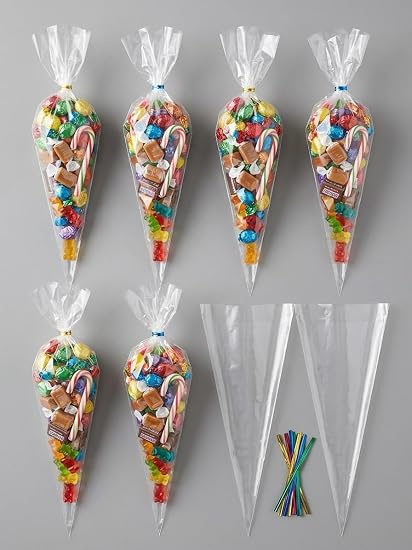 Pack 25 Bolsas Cono Transparentes con Cierre Twist