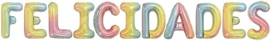 Cartel Globos Letras "FELICIDADES" Metalizado Multicolor 40 cm