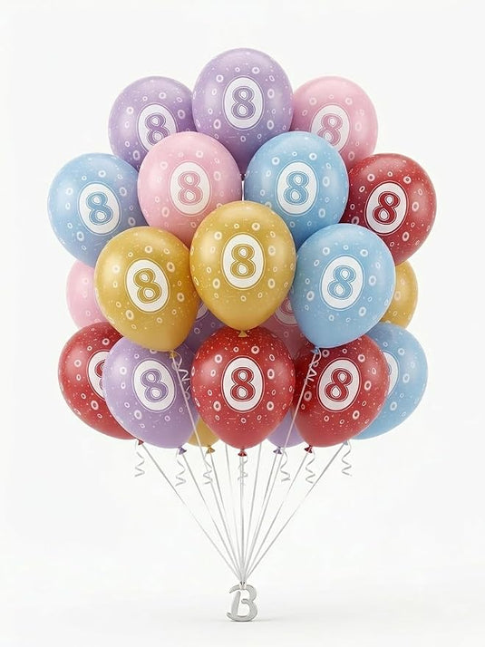 Pack 15 Globos de Látex 12" Número 8 Surtidos