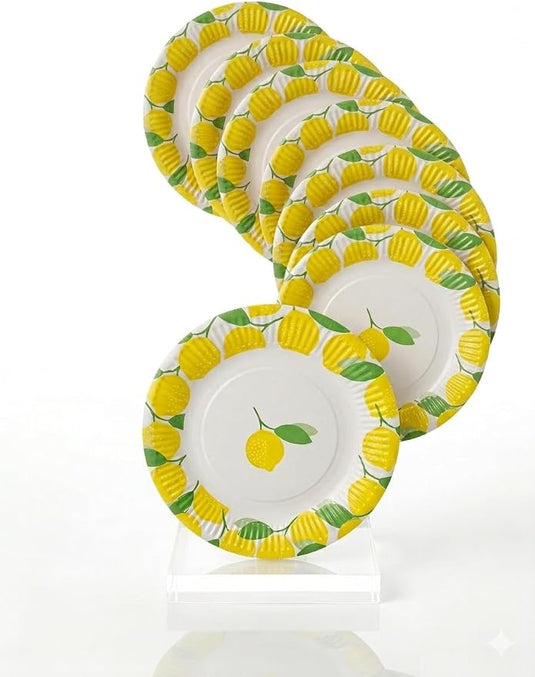 10 Platos Redondos de Cartón "Primavera" Limones 23 cm